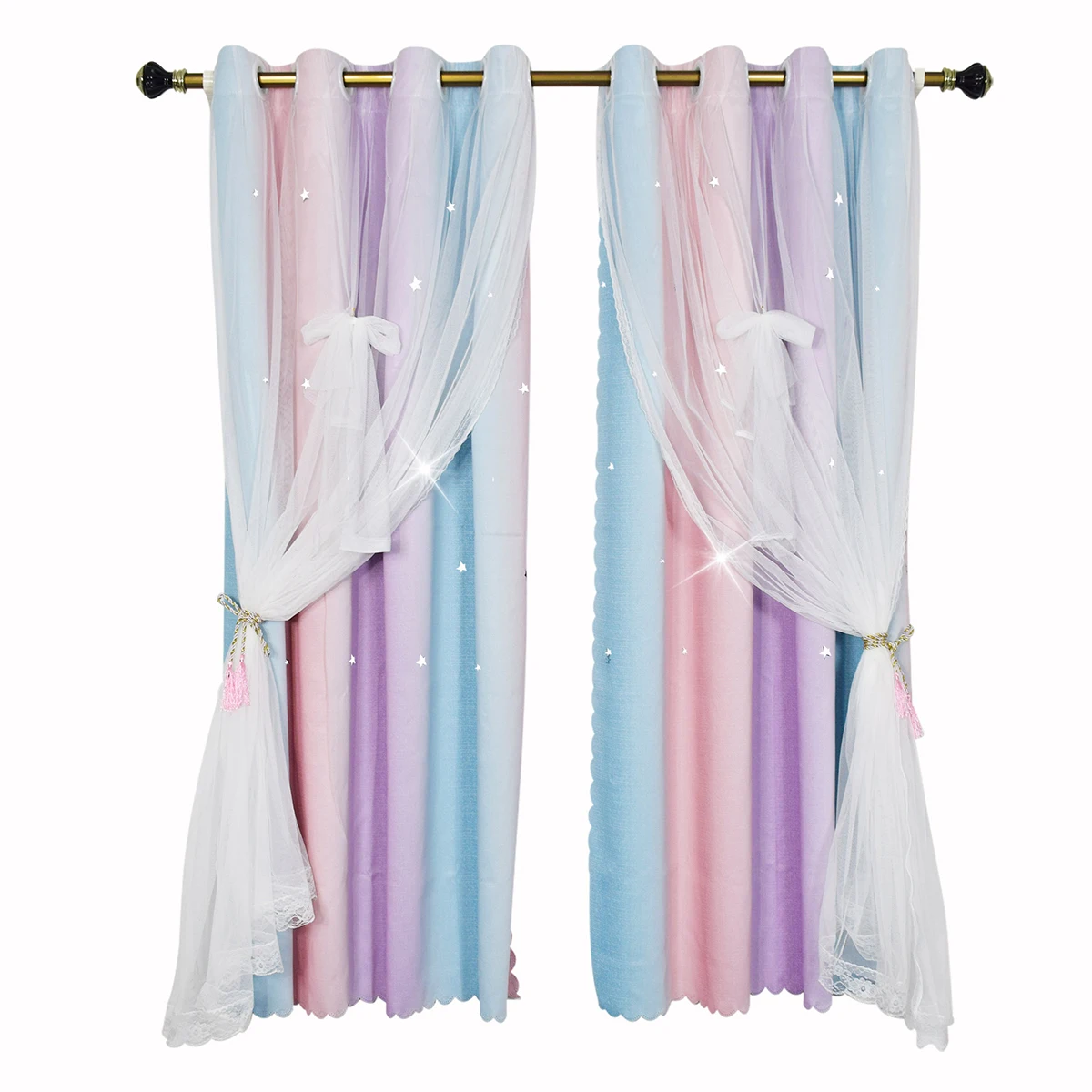 

Double Layer Curtains For Living Room Tulle Sheer Drapes Blackout Curtain Modern Home Decor Stars Shading Window Curtain Bedroom