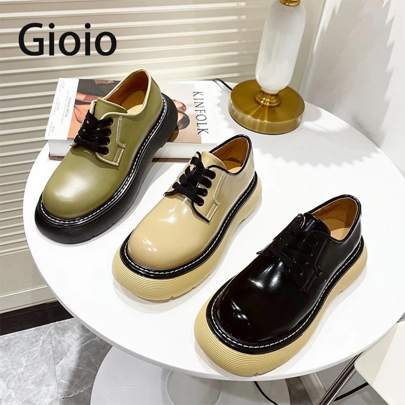 Shoes Women Genuine British cow women's shoes 2021 Leather  Round Toe Cross-Tied Thick Sole Ladies Shoes Slip On Flat Shoes