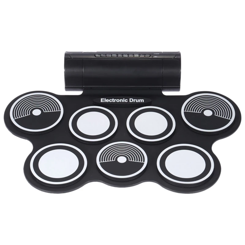 

Electronic Drum Kit 7 Pad Digital Drum Portable Hand-Rolled Drum Set Press Sensitivity Double Horn Instrument /US Plug