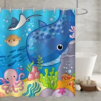 sea world printed long bathroom curtain waterproof duschvorhang infauna style bed bath bathtub decor shower curtains with hooks