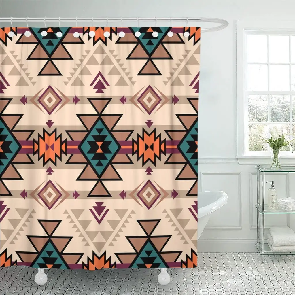 

Retro Color Tribal Navajo Aztec Fancy Abstract Geometric Ethnic Shower Curtain Waterproof 60 x 72 inches Set with Hooks