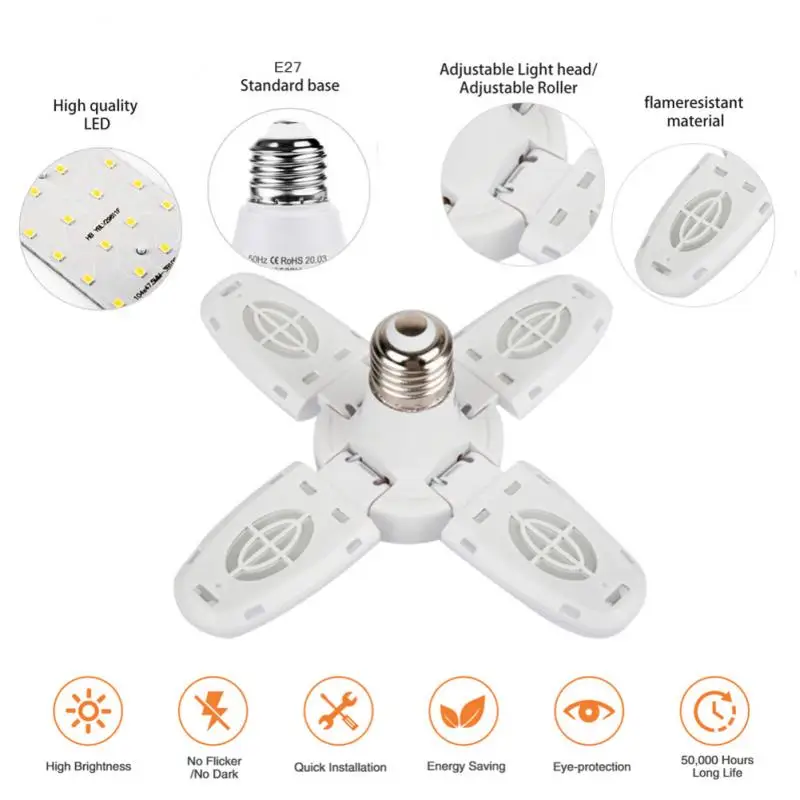 

38W Super Bright LED Light Bulbs Industrial Lighting E27 Ceiling Fan LED Garage Light Deformable Folding Lamp For Workshop Home
