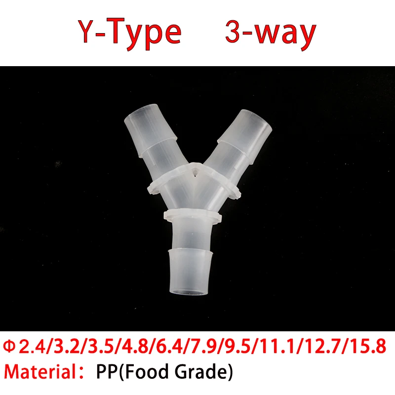 

Dia 2.4mm ~15.8mm Water Connector PP Food Grade Y Type 3-way Splitter Pipe Tube Hose Joint Adapter Tapered Head Translucent