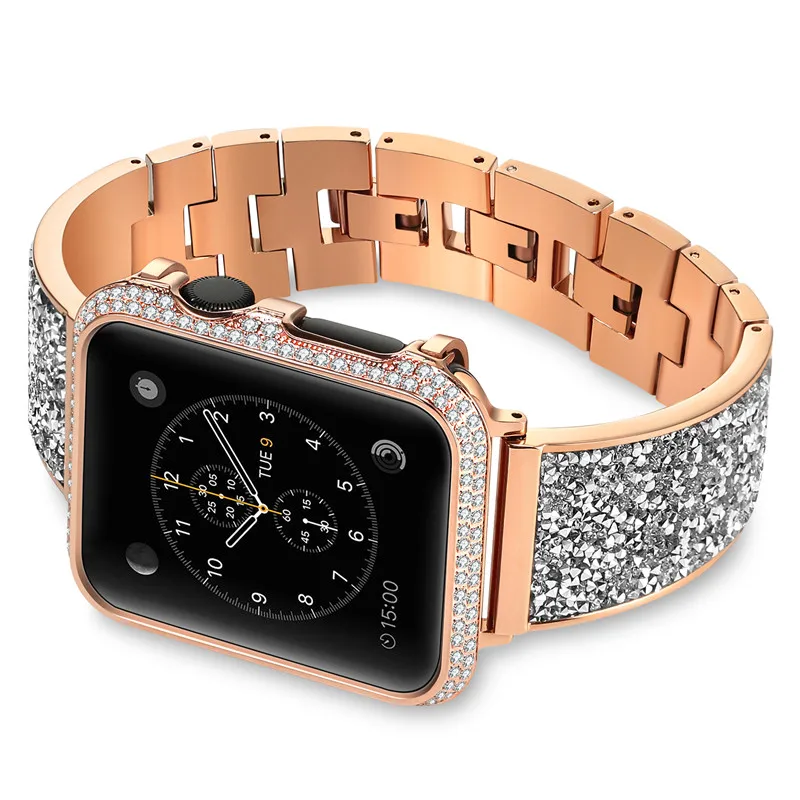 Стразы алмазный браслет из нержавеющей стали для apple watch band 44 мм 40 металлический
