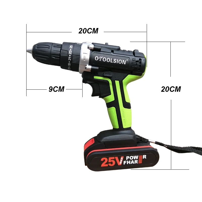 OTOOLSION 25V ударная электрическая отвертка 1600rpm 25 + 3 вращающий момент Ударная дрель электрический молоток