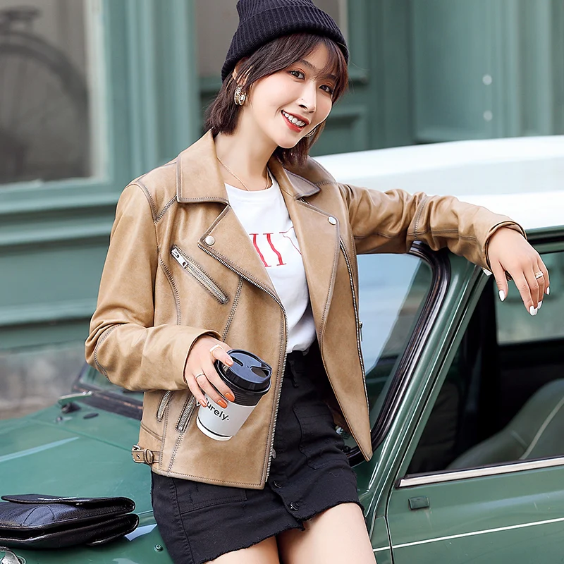 

Женская куртка-бомбер из натуральной овечьей кожи на весну и осень 2020, мотоциклетная байкерская куртка, Дамское пальто OT2037