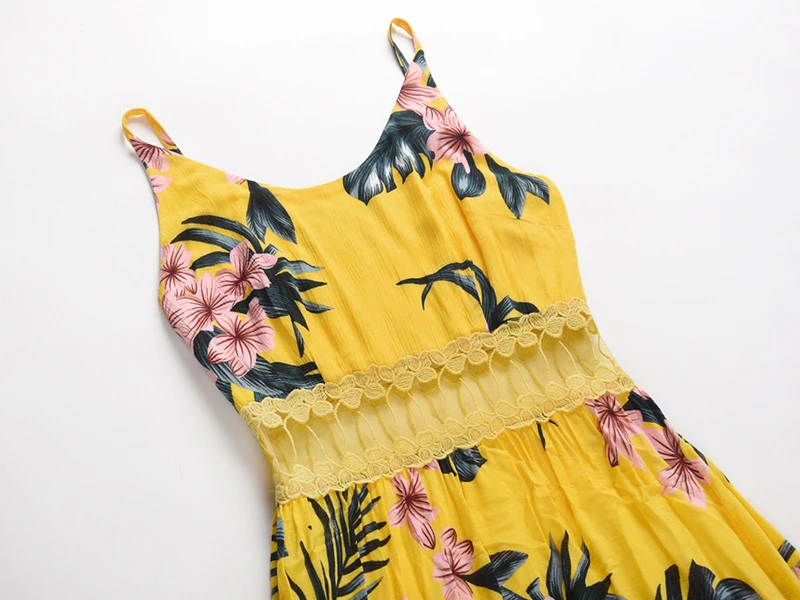 

Floral Printed Sexy Lace Patchwork Spaghetti Strap V Neck Slim Women Maxi Dress Ladies Boho Beach Casual Holiday Robe SJ5514M