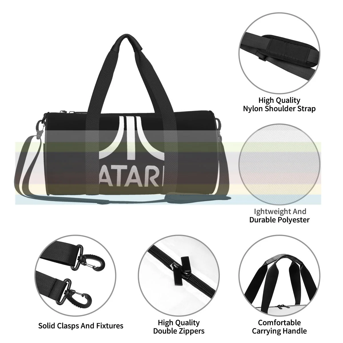 

Atari 'Logo' universal travel sports fitness shoulder bag. Nylon portable outdoor sports bag. Dry and wet separation bag