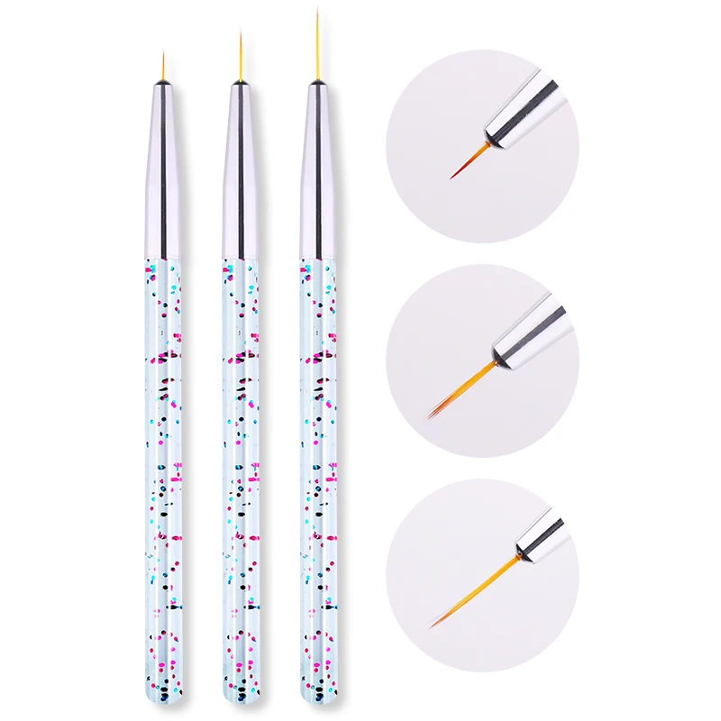 3 Pcs/Set Liner Brush Nail Accessories Drawing UV Gel Pen Painting Glittering Colorful Sequins Clear Handle Art Tools | Красота и