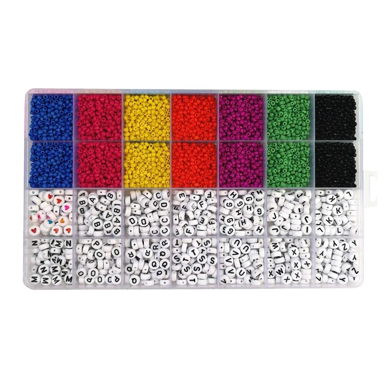 

5000Pcs 3mm Glass Rice Beads A-Z 26 Letter Beads DIY Square Beaded Handmade Bracelet Material for Jewelry Making