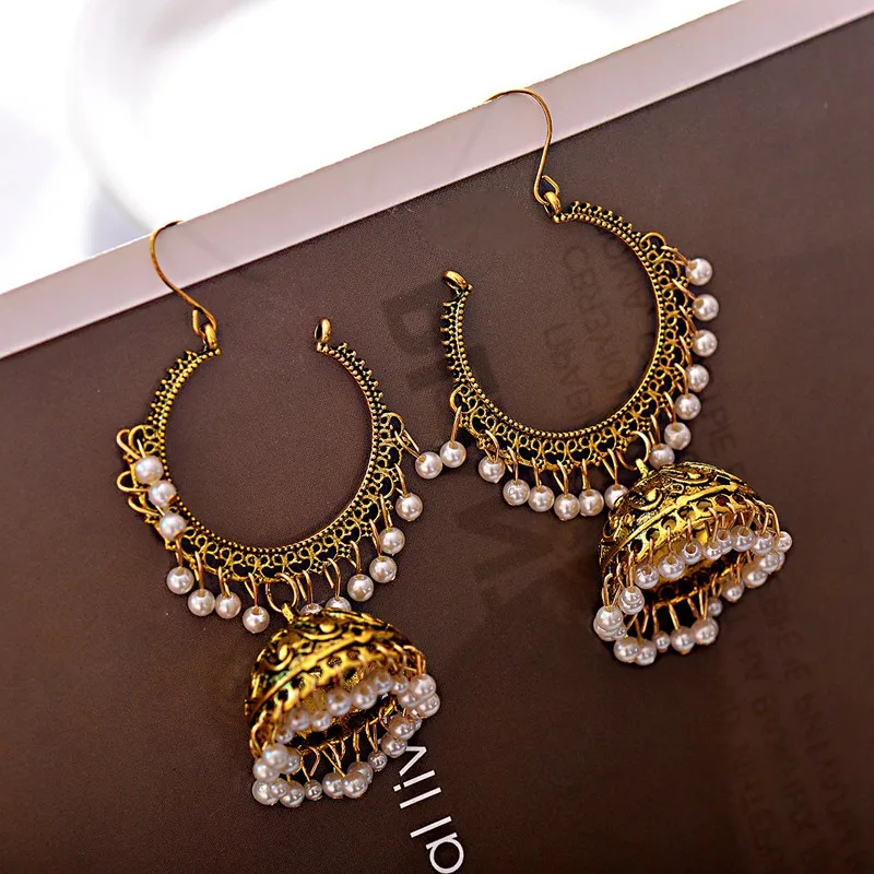 Женские Этнические Ретро Круглые индийские серьги Jhumka Классические Винтажные с