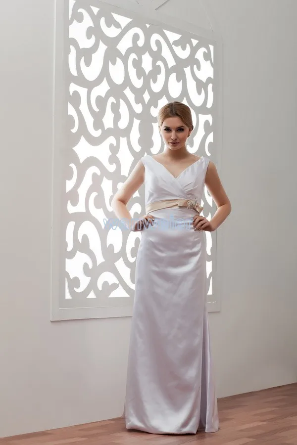 

free shipping bridal gowns long dress 2013 new design hot sale custom size/color cap sleeve with belt white Bridesmaid Dresses