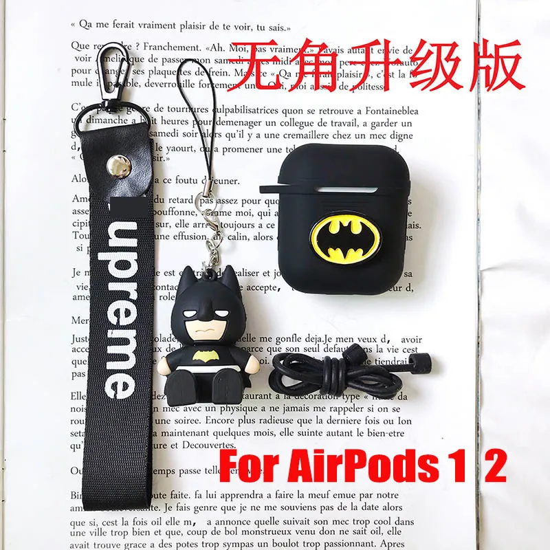 AirPods 1 2-10 Чехол для наушников с Бэтменом из мультфильма для Apple Air Pods Pro, силиконовый чехол s с брелком-кабелем, подставка для игрушки, откидная крышка для AirPods 2 TWS - Цвет: AirPods 1 2-10
