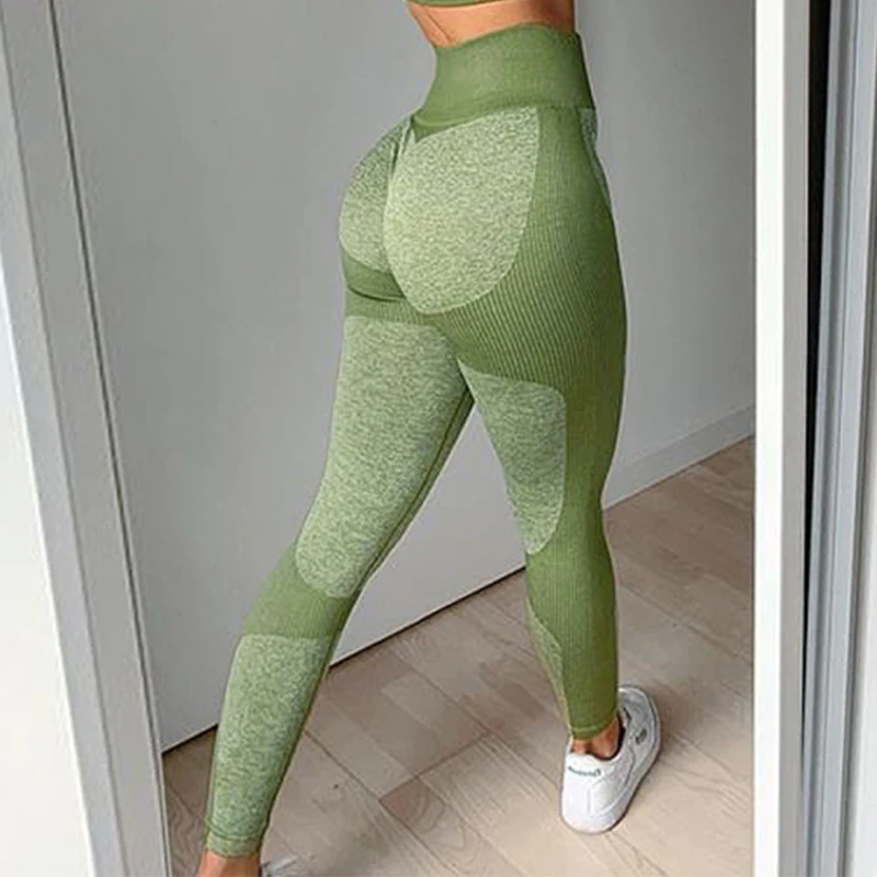 Light Green Бесшовные Лоскутные женские штаны для йоги, фитнеса, пуш-ап, бедра, одноцветные леггинсы, спортивные, впитывающие пот, дышащие женские штаны - Цвет: Light Green