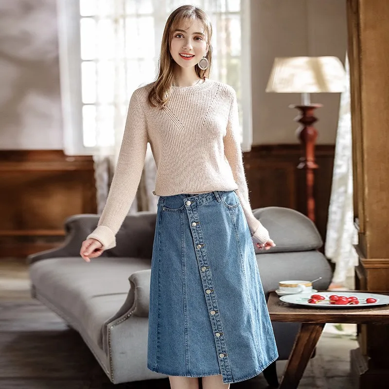 Новые зимние женские джинсы Harajuku модные однотонные однобортные джинсовые