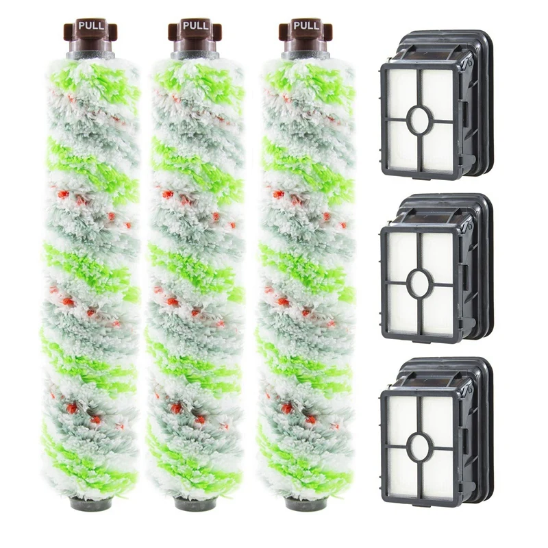 

3 Pack Multi Surface Pet Brush Roll 2306 and 3 Pack 1866 Vacuum Filter Compatible with Bissell Crosswave 1785 2306 2551 Wet Dry