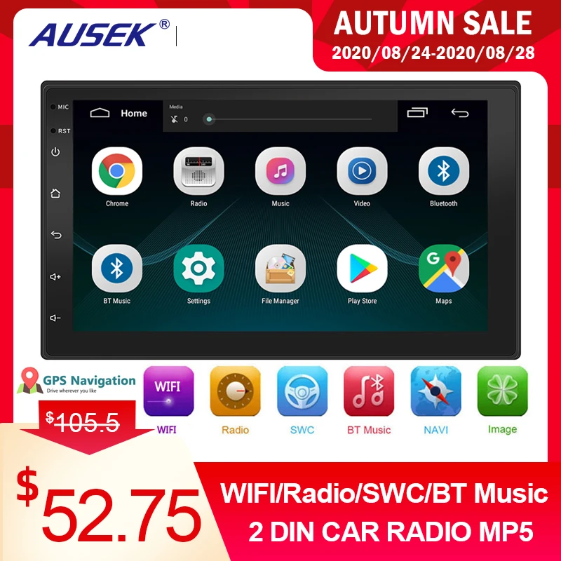 AUSEK 2din автомобильный Радио Android мультимедийный плеер авторадио 2 Din 7