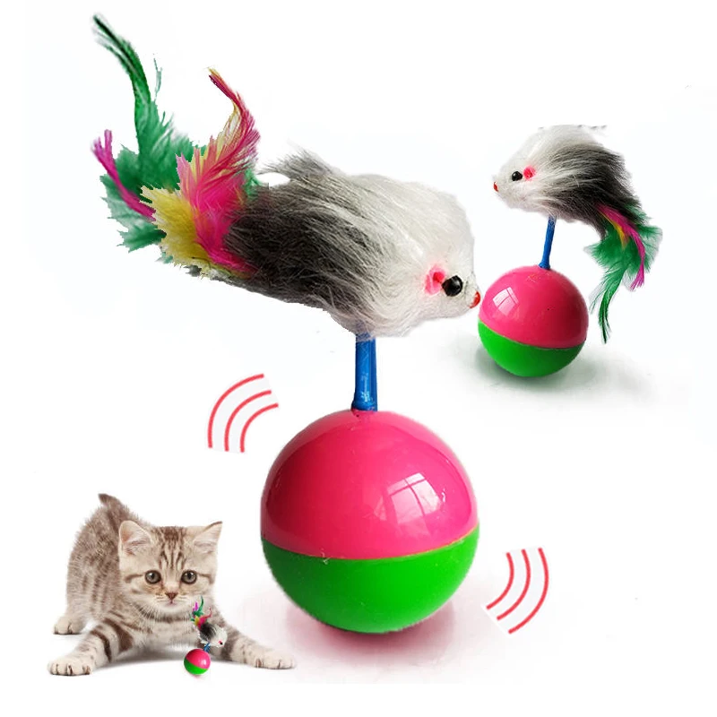 

Funny Cat Toy Tumbler Mouse Interactive Cats Toys Color Feather Simulation Mouse Bells Ball Pet Supplies
