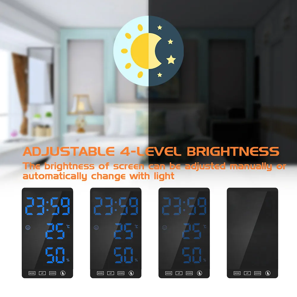 Светодиодный зеркальный часы настольные с погодной температурой электронный