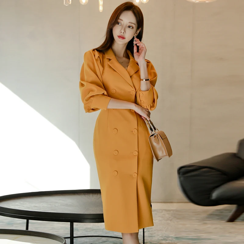 Платье BGTEEVER женское Винтажное с английским воротником двубортное облегающее