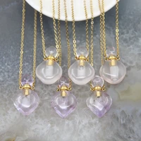 polished clear natural crystal amethysts white quarzt perfume bottle essential oil diffuser vial pendant charms necklace jewelry
