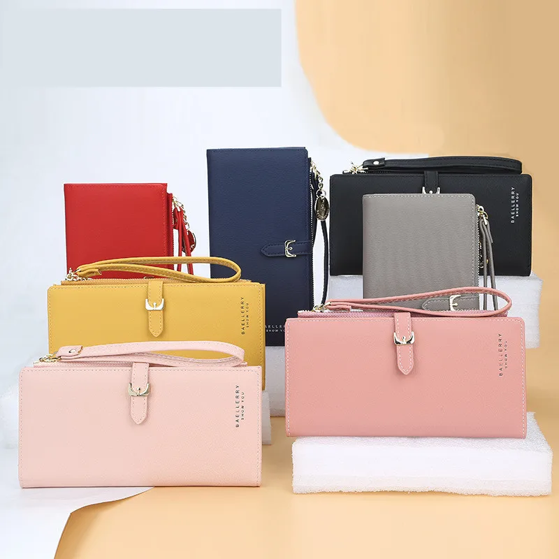 Women Wallets Long Solid Color Zipper Hasp Wristband Coin Purses Female Multifunction Clutch Phone Bag Card Holder Money Clip