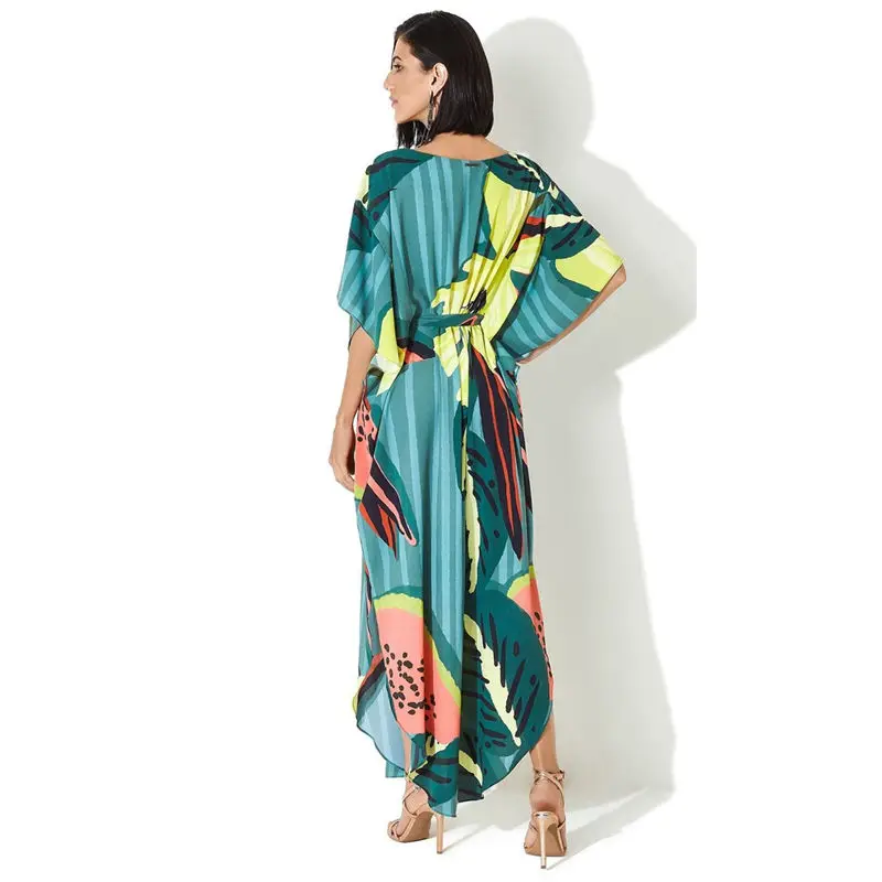 2020 богемное Тропическое летнее пляжное платье с принтом Шифоновая туника