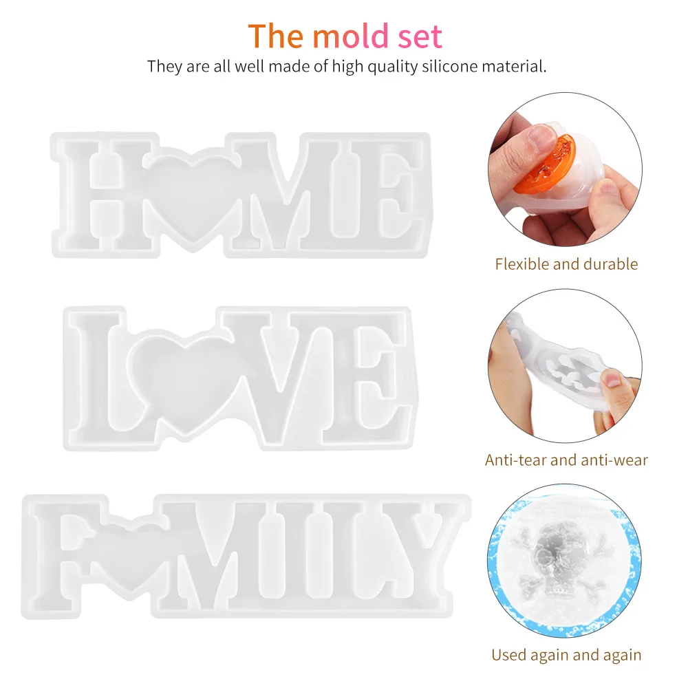 

DIY Silicone Alphabet Mold Set FAMILY + LOVE + HOME Molds 3 Colorful LED String Light 12 Colors For Home Decoration