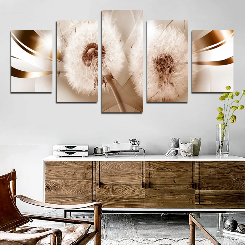 

5Pieces Home Decoration Canvas Painting Bright Flower Lily Dandelion Poster Modern Hd Mural for Bedroom Living Room Dining Room