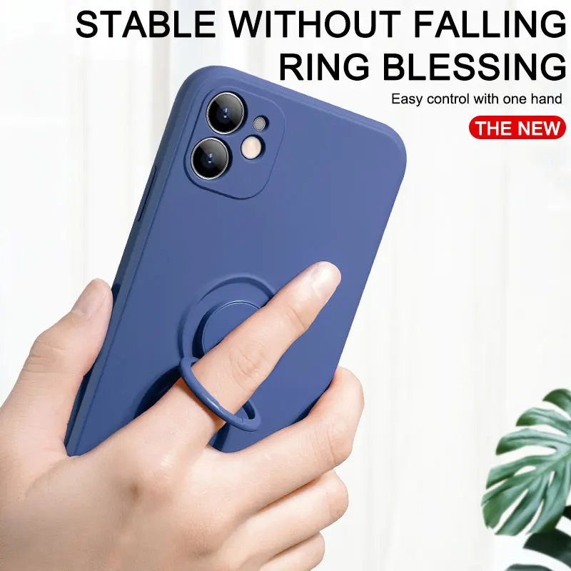 

Original Liquid Silicone Luxury Case For Apple iPhone 12 11 Pro Max Mini 7 8 6 6S Plus XR Stand Ring Holder Cover free shipping