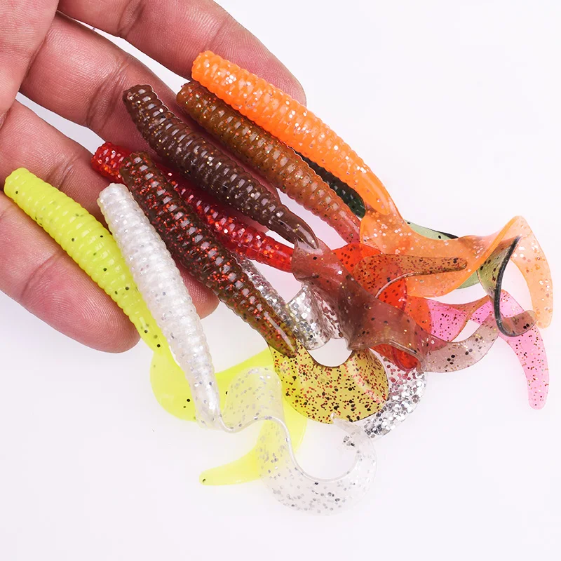 5pcs/Lot Worm Curly Soft Bait 8cm 4.3g Fishing Lure Jig Wobblers Silicone With Salt Smell Artificial Baits Bass Carp Swimbaits