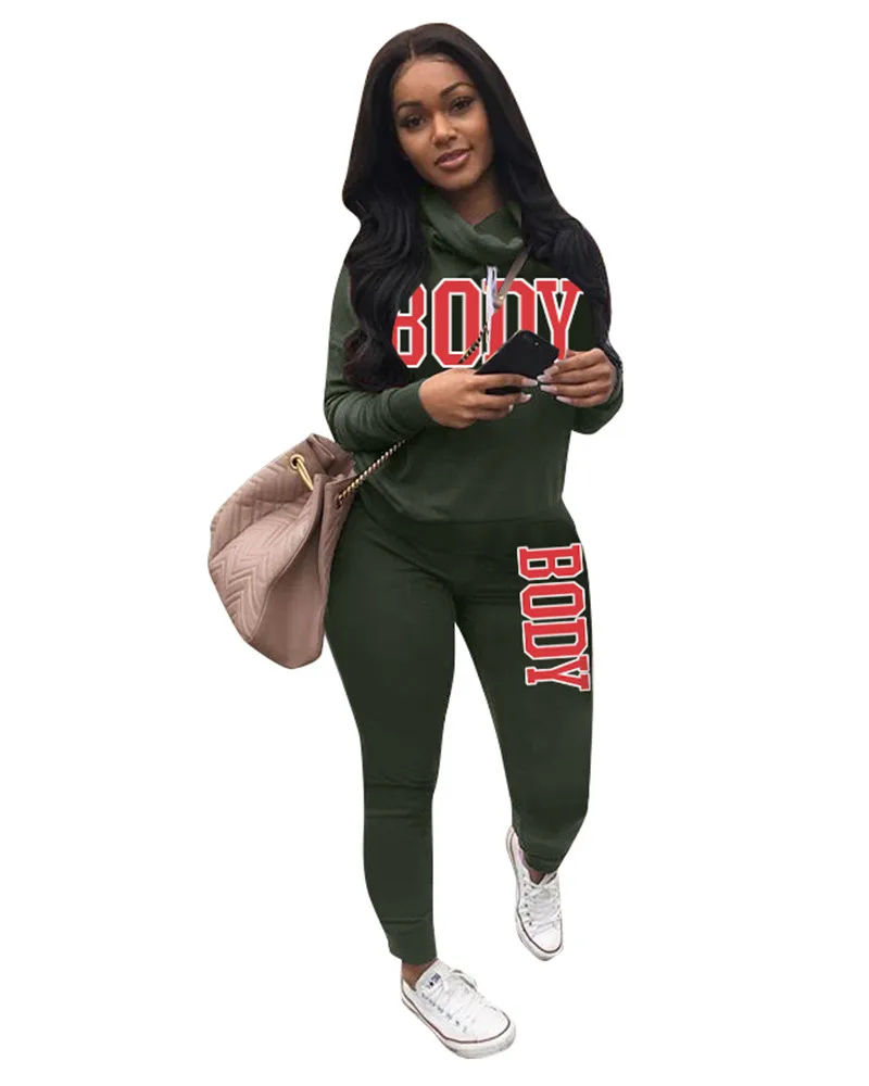 

Women High Neck Sports Letter Suit Autumn Winter Clothes Sets Hoodies Sweatshirts + Trousers Pants 2PCS Casual Tracksuits
