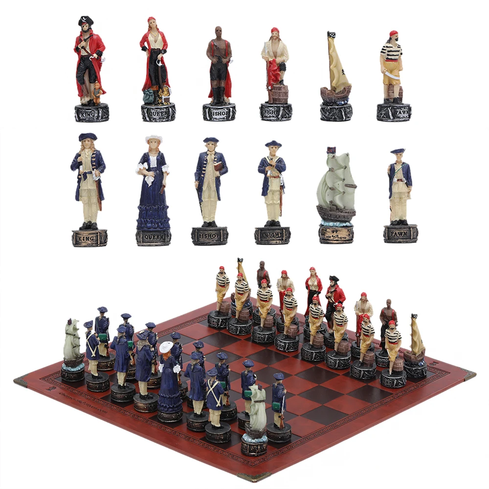 

Luxury Knight Chess Table Game Theme Entertainment Toy Leather Chess Board Knight Chess Hand-painted Navy and Pirate War