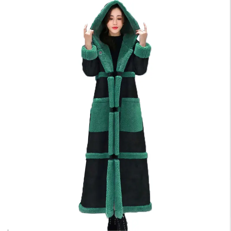 2022 New Winter Parkas Women Chamois Suede Coats Flocking Thicken X-Long Faux Fur Coat Hooded Coat Female Large Size Jacket Warm