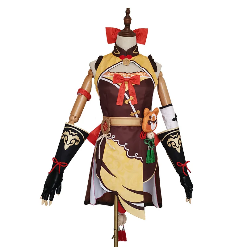 

GENSHIN Cos Clothing Xiangling Carved Clear Mona Walnut Cosplay Game With Cheongsam Props In Stock