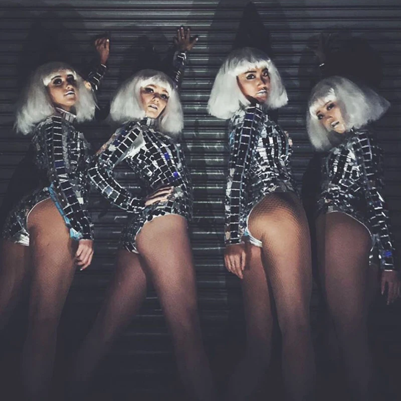 Новинка зеркальный костюм танцевальная модель Gogo одежда с серебряным зеркалом