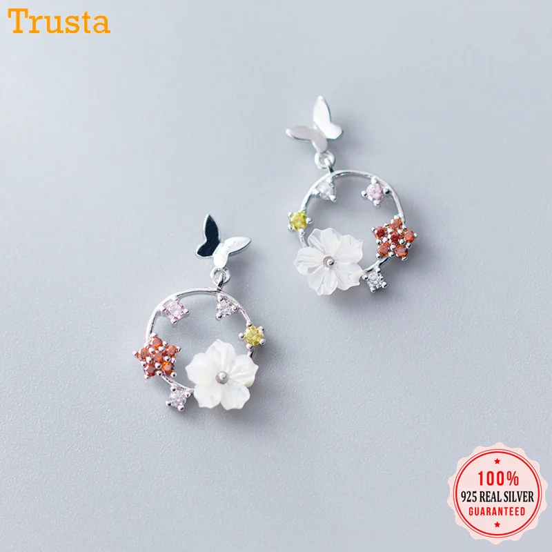 Trusta, 925 пробы, серебряные серьги-гвоздики, соединенная цепочка, модное ювелирное изделие на день рождения дочери, подарок, хорошее ювелирное изделие DS1434