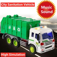 high simulation city sanitation vehicle with music sound effect can rotation lifting crane trailer rubbish truck engineering car