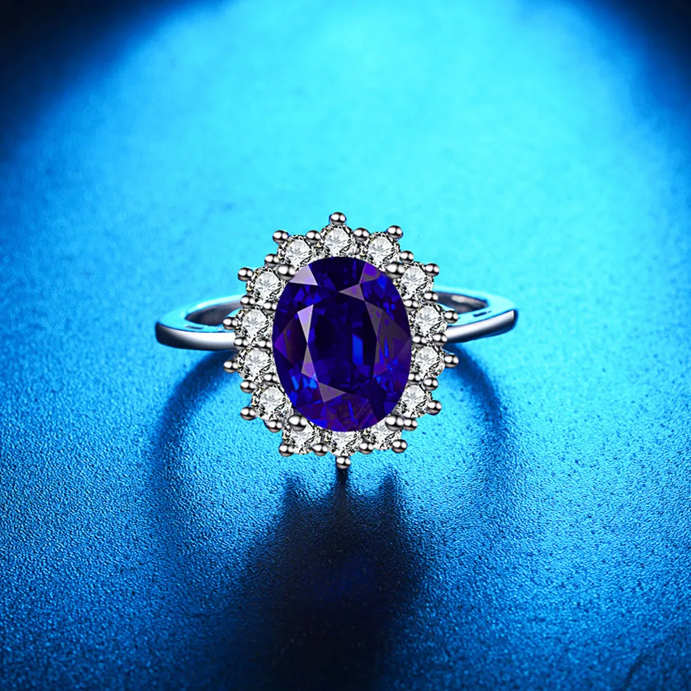 Ювелирные аксессуары циркон 925 медь помолвка сапфир женский синий|Кольца для