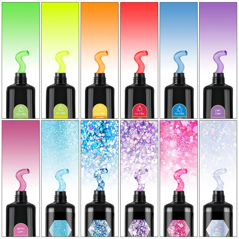 Набор гелей для ногтей Saviland Neon Poly набор наращивания с блестками неоновый 12 цветов