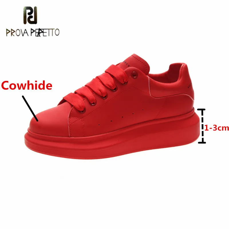 

Prova Perfetto Classics Leisure Solid Color Genuine Leather Women's VulcanizedShoes Round Toe Lace-Up Height Increasing Sneaker