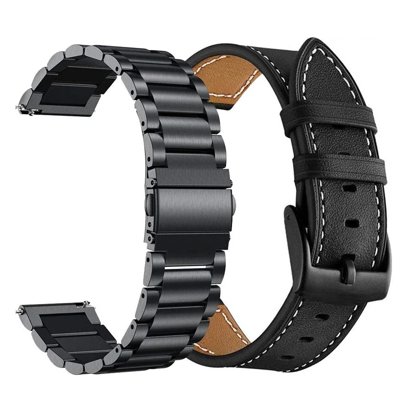 Ремешок из нержавеющей стали и кожи для наручных часов Samsung Galaxy Watch active 2 44 мм 40 42 Gear