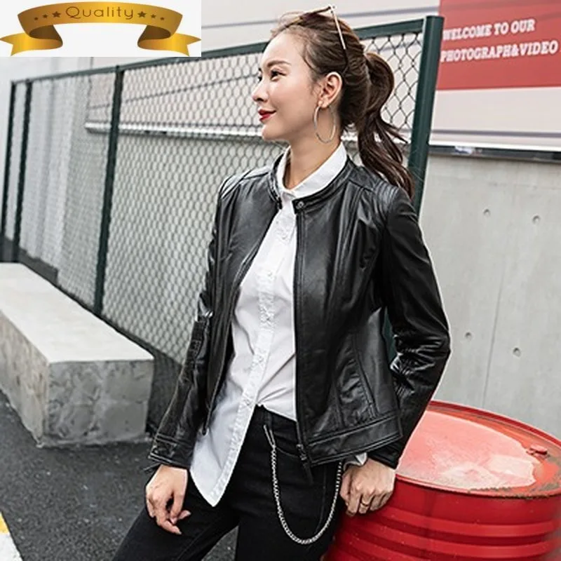 

Jacket Leather Real Genuine Women 2021 Short Natural Sheepskin Coat Female Spring Autumn Biker Motorcycle Jacket ZD1101 KJ7482