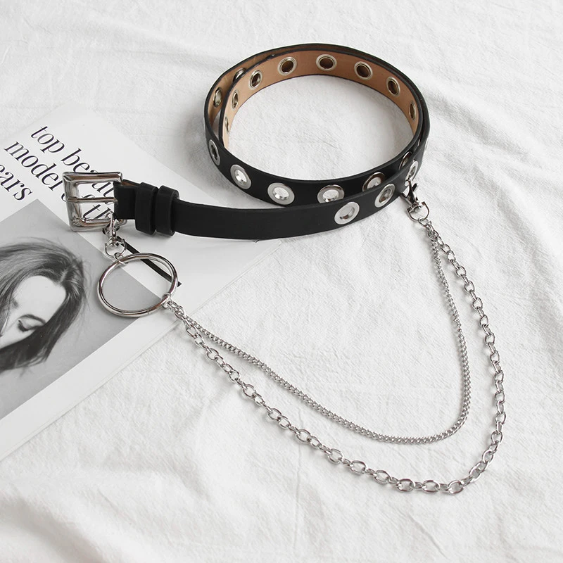 

Punk Style Fashion Pin Buckle Jeans Decorative Belt Chain Women Belt Genuine Leather Luxury Brand Belts for Women