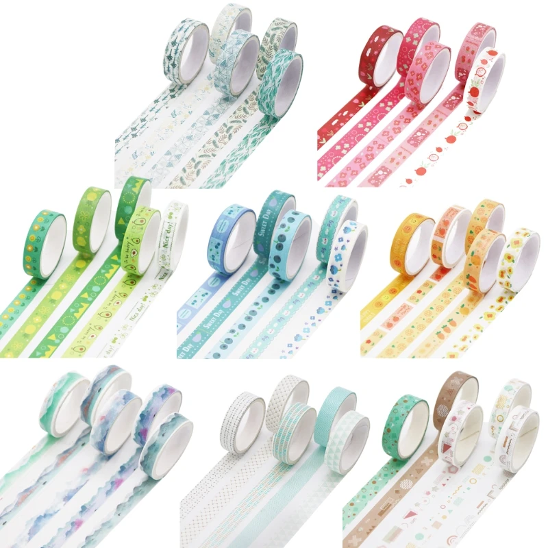 

T8DB Lovely 10mm Washi Tape Set Adhesive for Diary DIY Decoration Student Stickers Korean Stationery Office Supplies 5 Pack