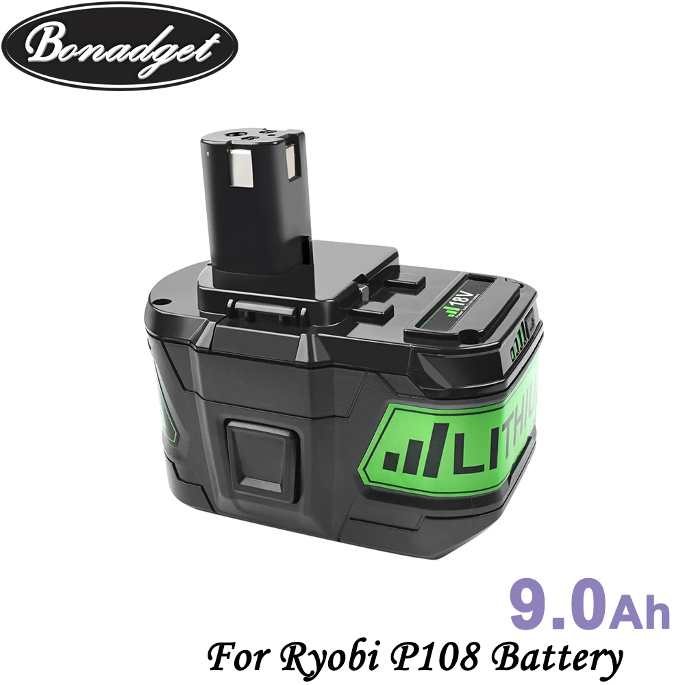 Сменный литиевый аккумулятор Bonadget 9000 мАч для Ryobi 18 в P108 P106 P105 P104 P103|Перезаряжаемые
