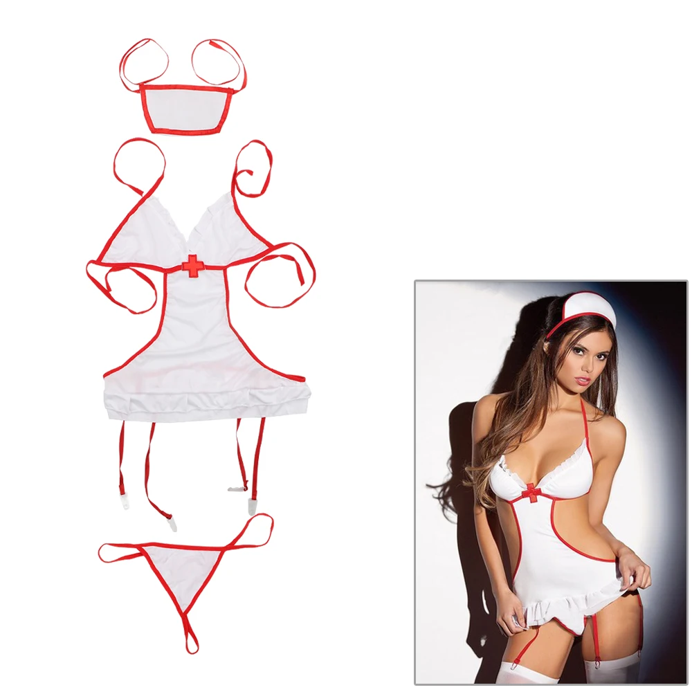 

3 piece/set Sexy Women Halter Nurse Uniforms Erotic Lingerie Cosplay Nurse Costumes Cosplay