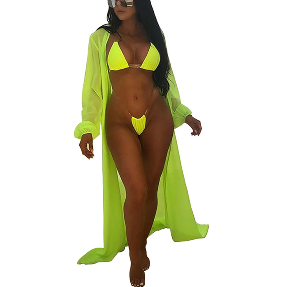 Женский сексуальный комплект из 3 предметов раздельное бикини прозрачный