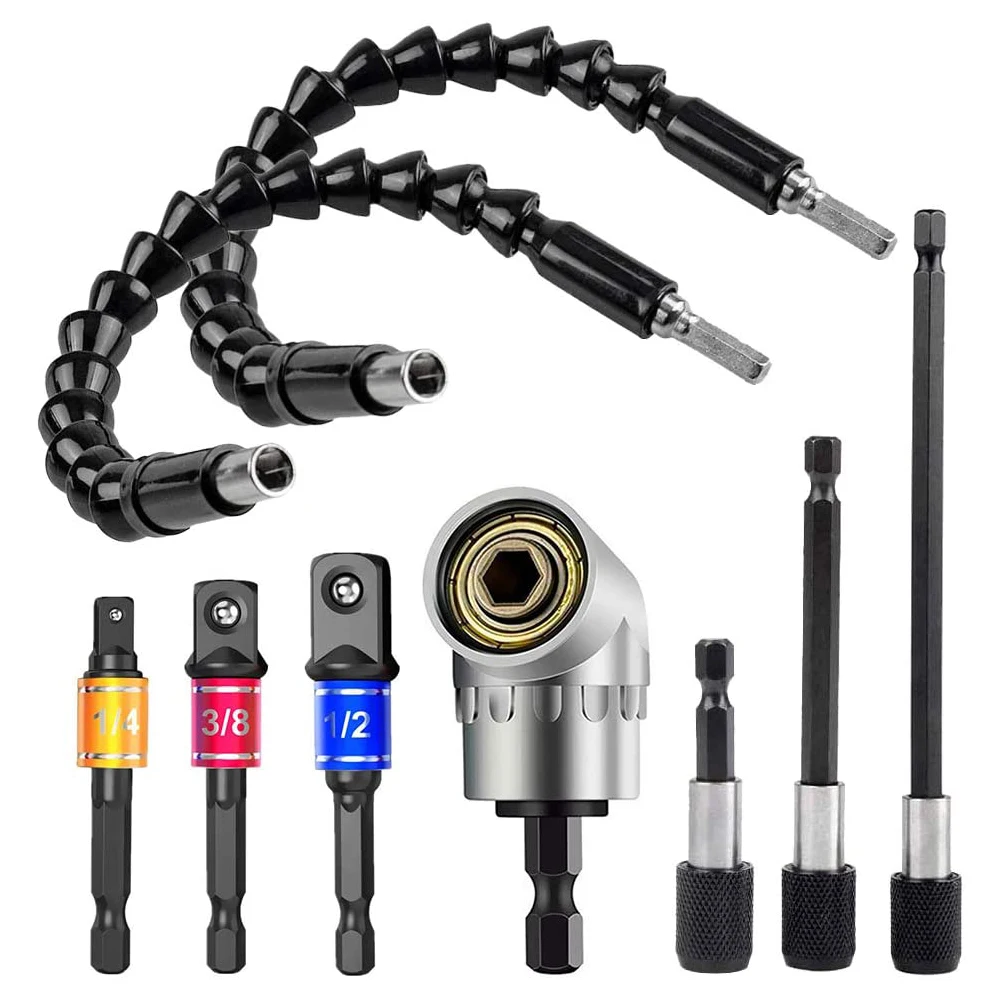 

Flexible Drill Extension Hex Shank Drill Nut Driver Bit Set 2pcs Bendable Drill Bit Extension 3pcs 1/4 3/8 1/2" Universal Socket
