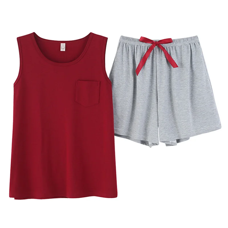 Летний Повседневный Топ на бретелях шорты домашний костюм Хлопковая женская